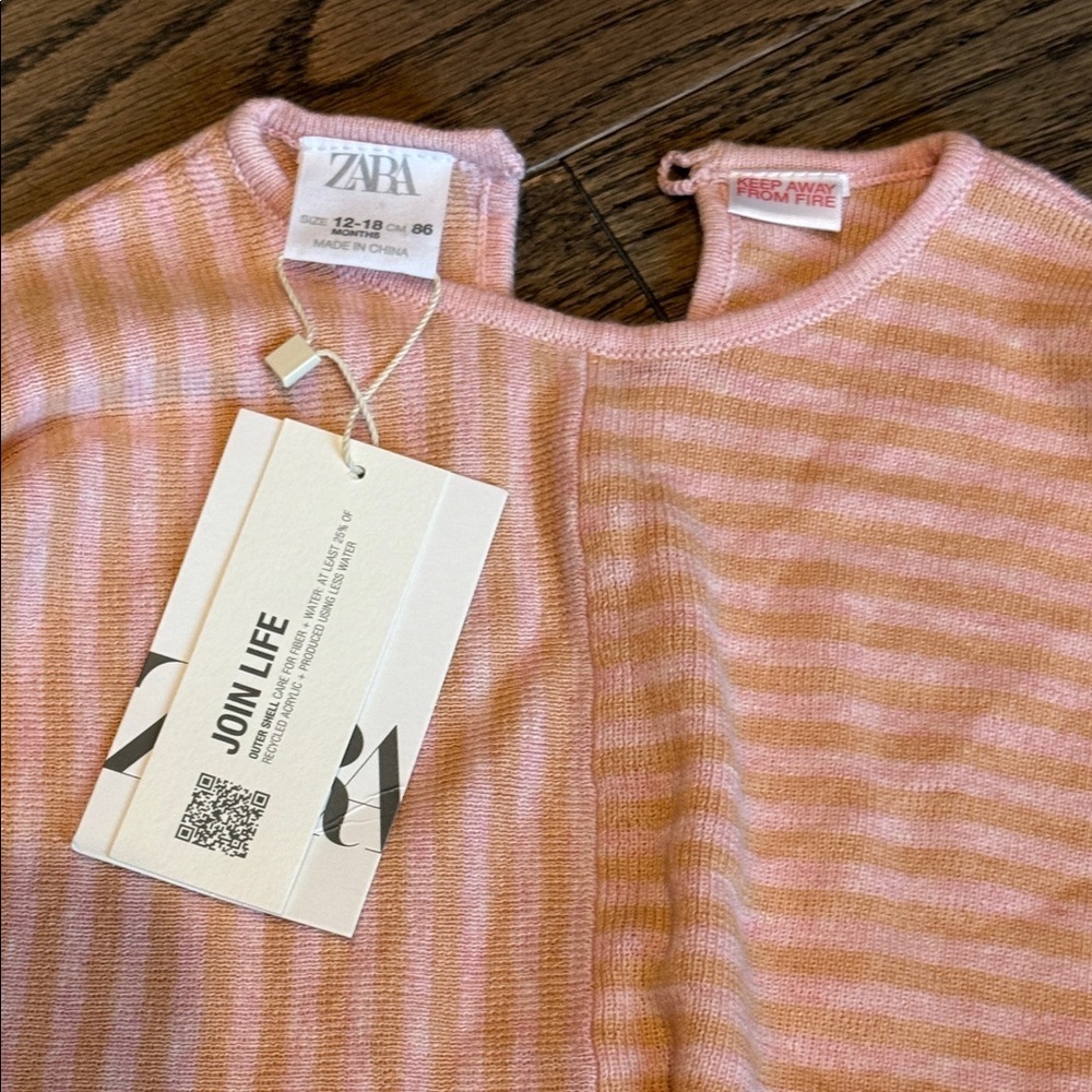 Zara Kids Soft Pink and White Sweater stripe 12-18 months baby nwt - Picture 2 of 5